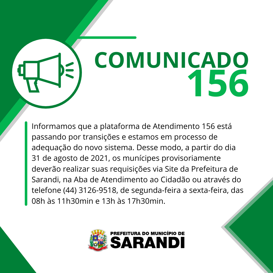 Comunicado - Atendimento 156